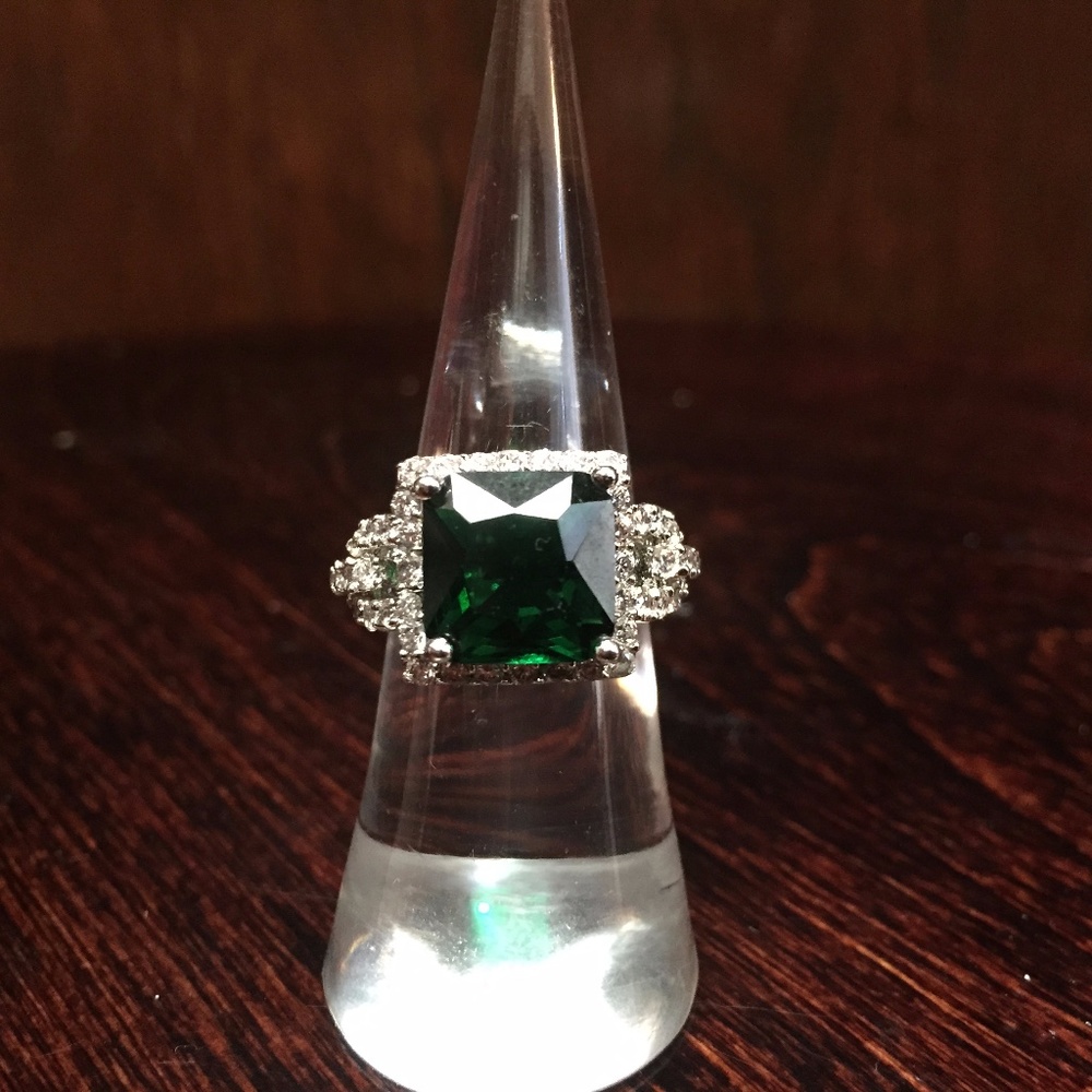 Fancy Princess-Cut Ring with Pave CZ Halo